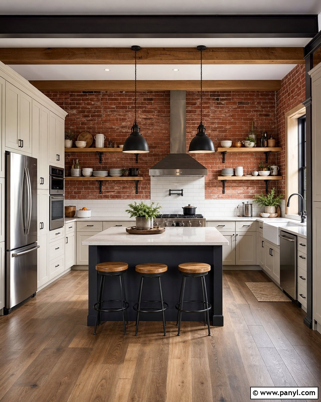 Exposed Red Brick Kitchen Wall - 35 red kitchen walls