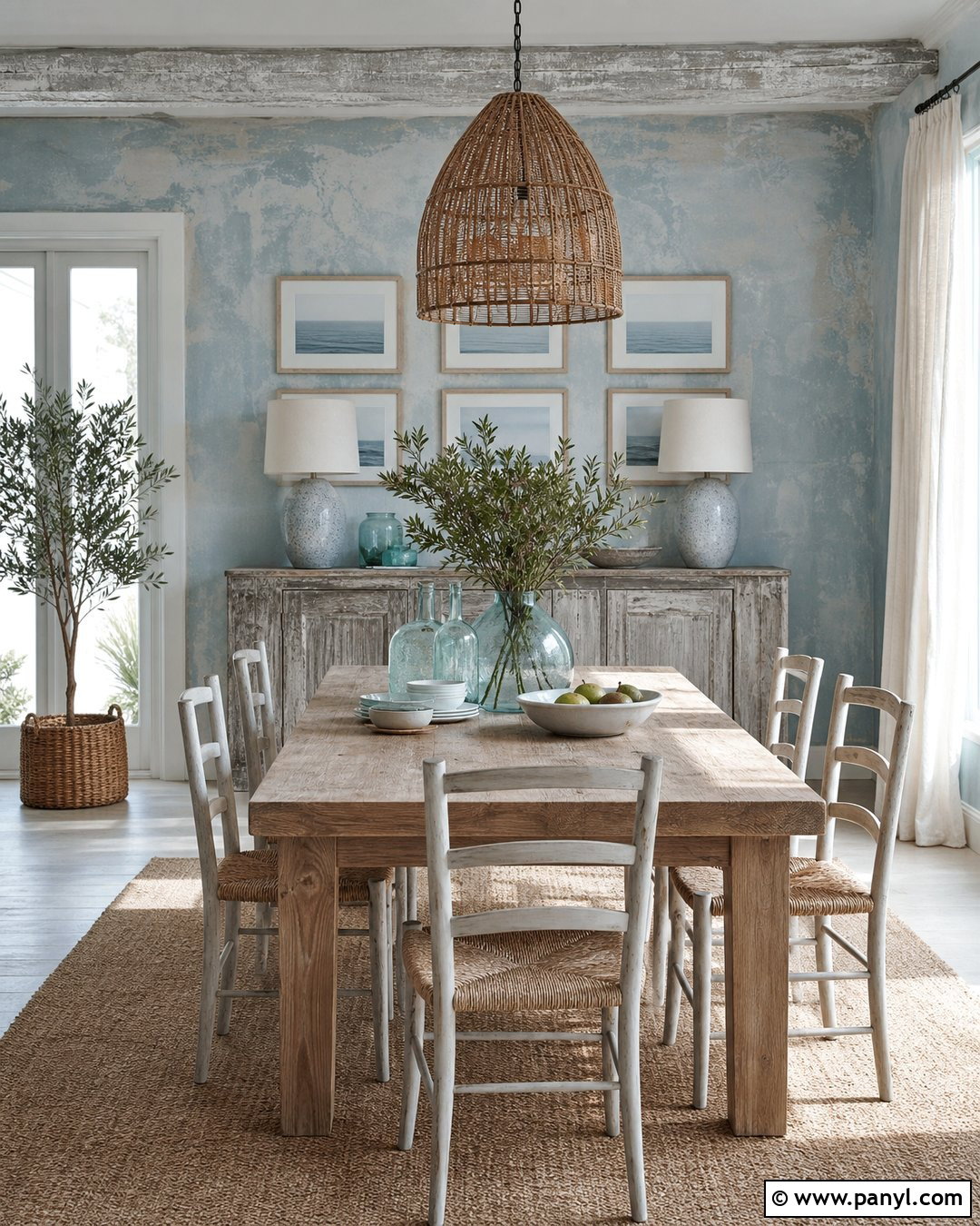 Faded Blue Coastal Dining Room - 20 Blue Wall Decayed Room Ideas