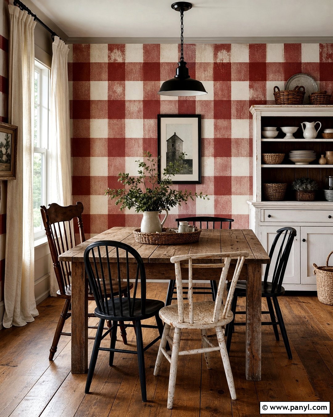 Faded Red And White Checkered Farmhouse Wall - 20 Red And White Checkered Wall Ideas