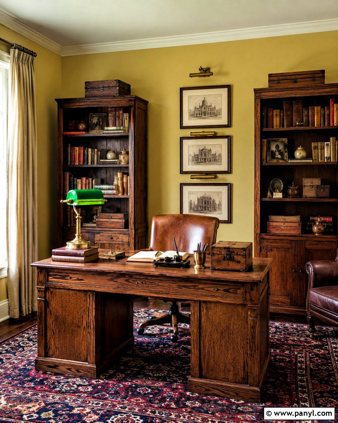 Faded Yellow Wall Vintage Home Office - 20 Yellow Wall Vintage Style Ideas