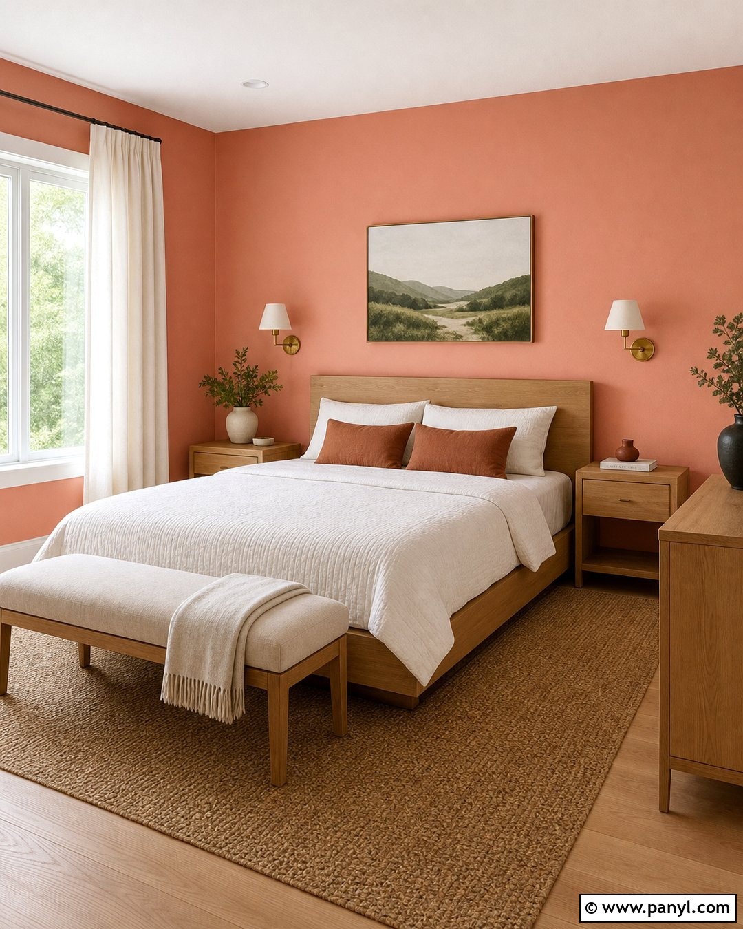 Faint Coral Bedroom With Light Oak Furniture - 20 Sherwin Williams Faint Coral Walls