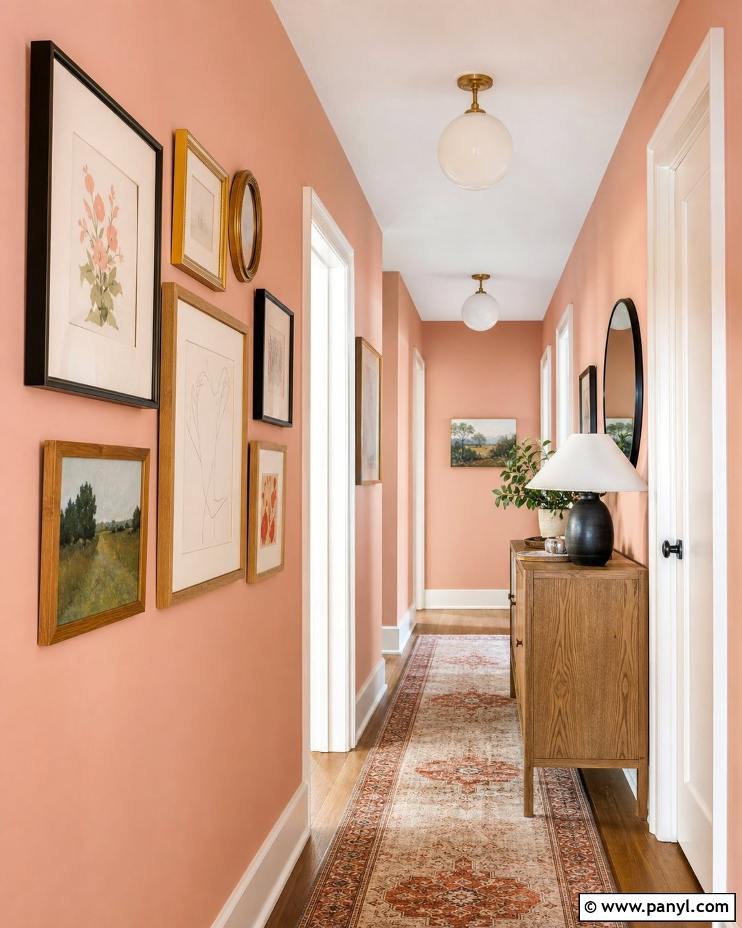 Faint Coral Hallway With Gallery Wall - 20 Sherwin Williams Faint Coral Walls