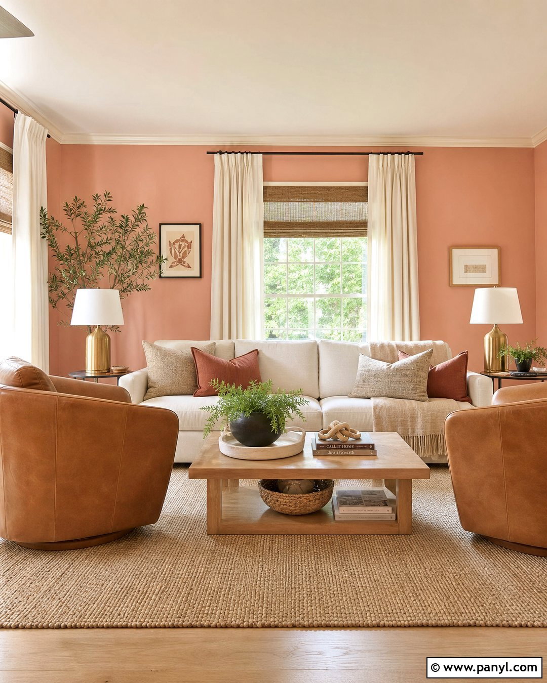 Faint Coral Living Room With Cream Sofa - 20 Sherwin Williams Faint Coral Walls