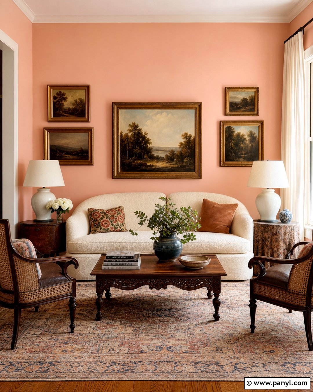 Faint Coral Sitting Room With Vintage Furniture - 20 Sherwin Williams Faint Coral Walls