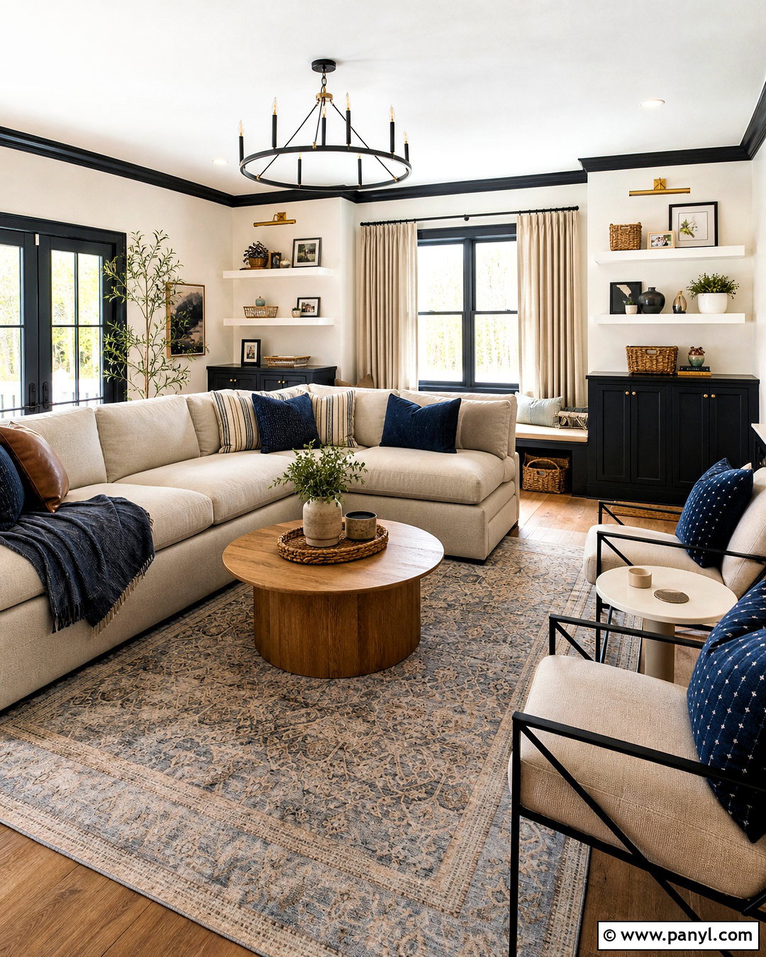 Family Living Room With Black Trim - 20 white walls black trim living room ideas