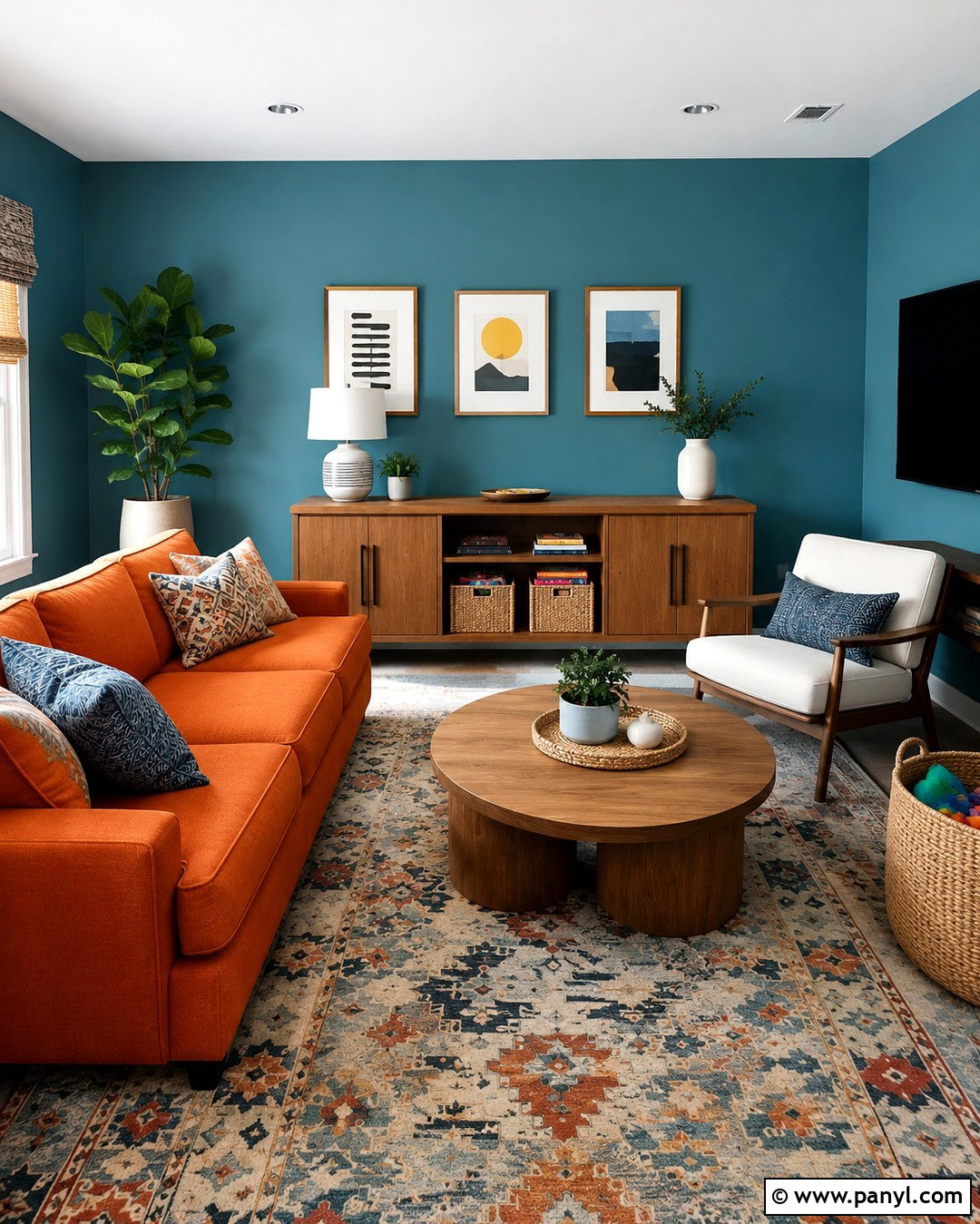 Family Room Teal Wall Orange Sofa - 20 Teal Wall Orange Sofa Ideas