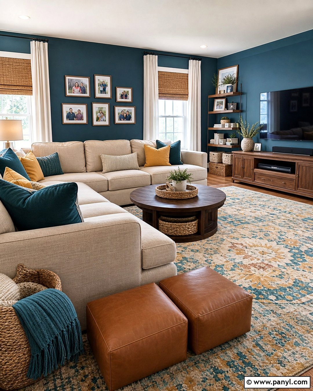 Family Room With Teal Blue Walls - 35 room with blue walls