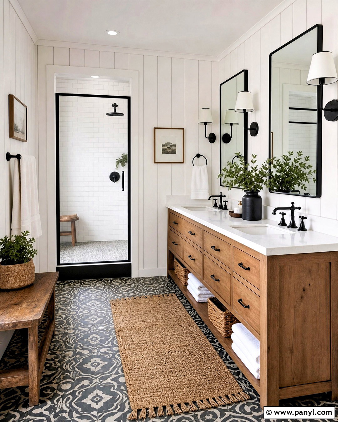 Farmhouse Bathroom With Black Accents - 20 bathroom with black accents
