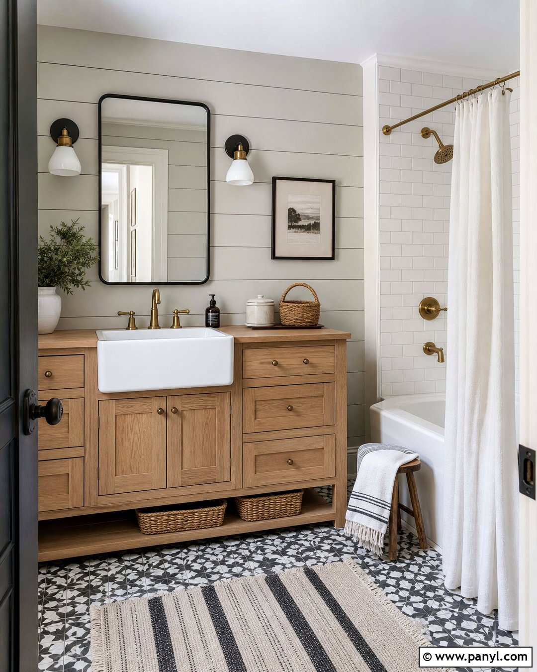 Farmhouse Bathroom With Black Floor And Gray Walls - 20 Bathroom Black Floor Grey Walls