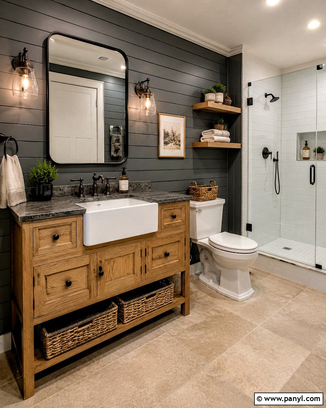 Farmhouse Bathroom With Dark Grey Walls - 20 dark grey bathroom walls