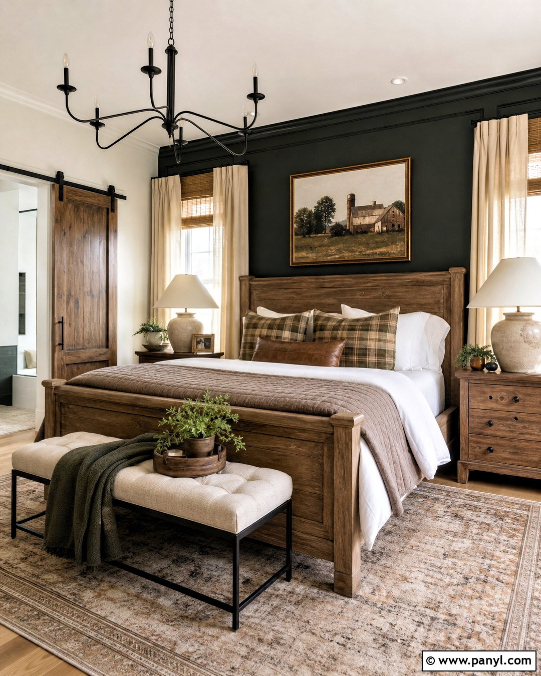 Farmhouse Bedroom With Dark Accent Wall - 20 bedroom with dark accent wall ideas