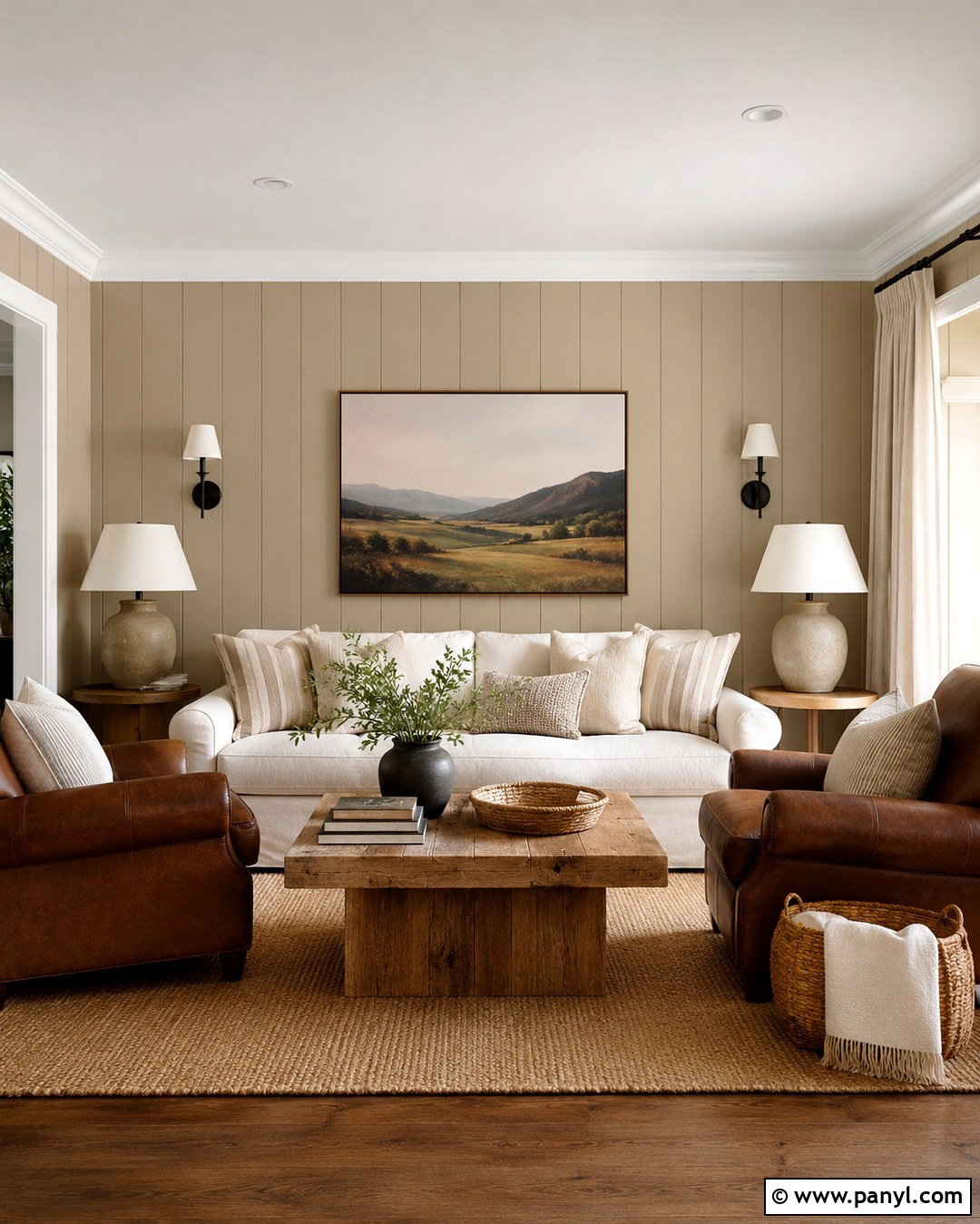 Farmhouse Beige Feature Wall Living Room - 20 Beige Feature Wall Living Rooms