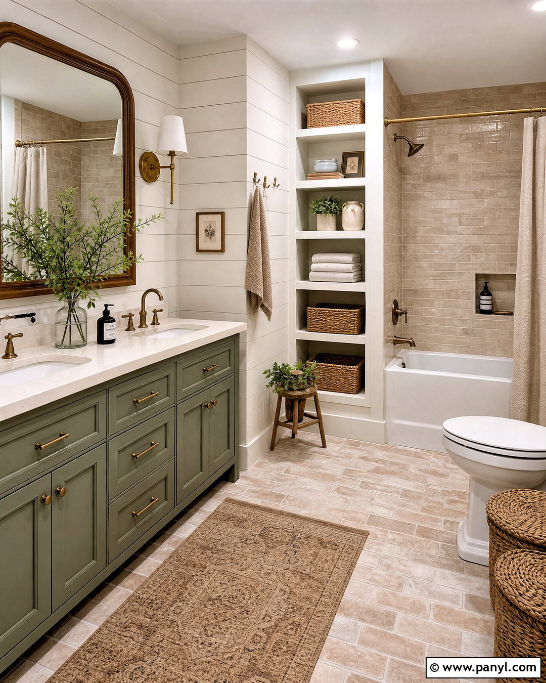 Farmhouse Beige and Green Bathroom - 20 beige and green bathroom ideas