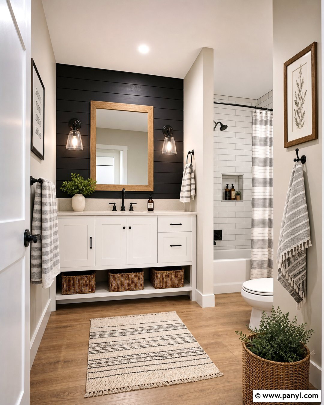 Farmhouse Black Accent Wall Bathroom - 35 Black Accent Wall Bathroom Ideas