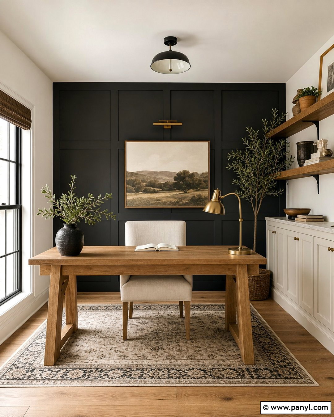 Farmhouse Black Accent Wall Office - 35 Black Accent Wall Office Ideas