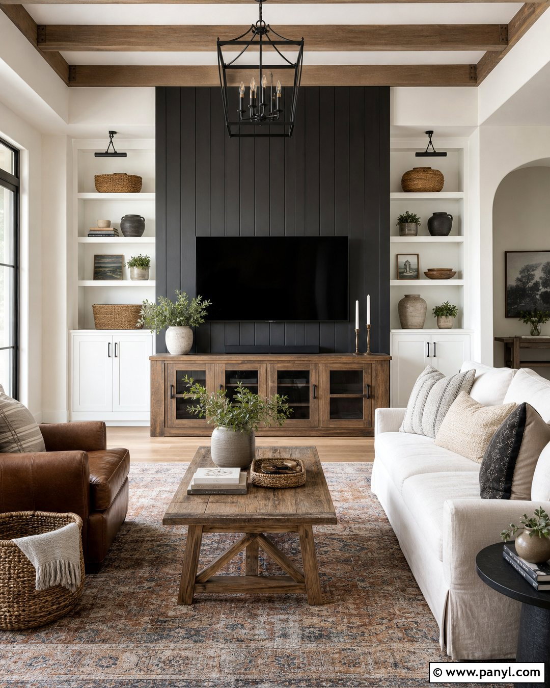Farmhouse Black TV Wall - 35 Black Wall Behind Tv Ideas