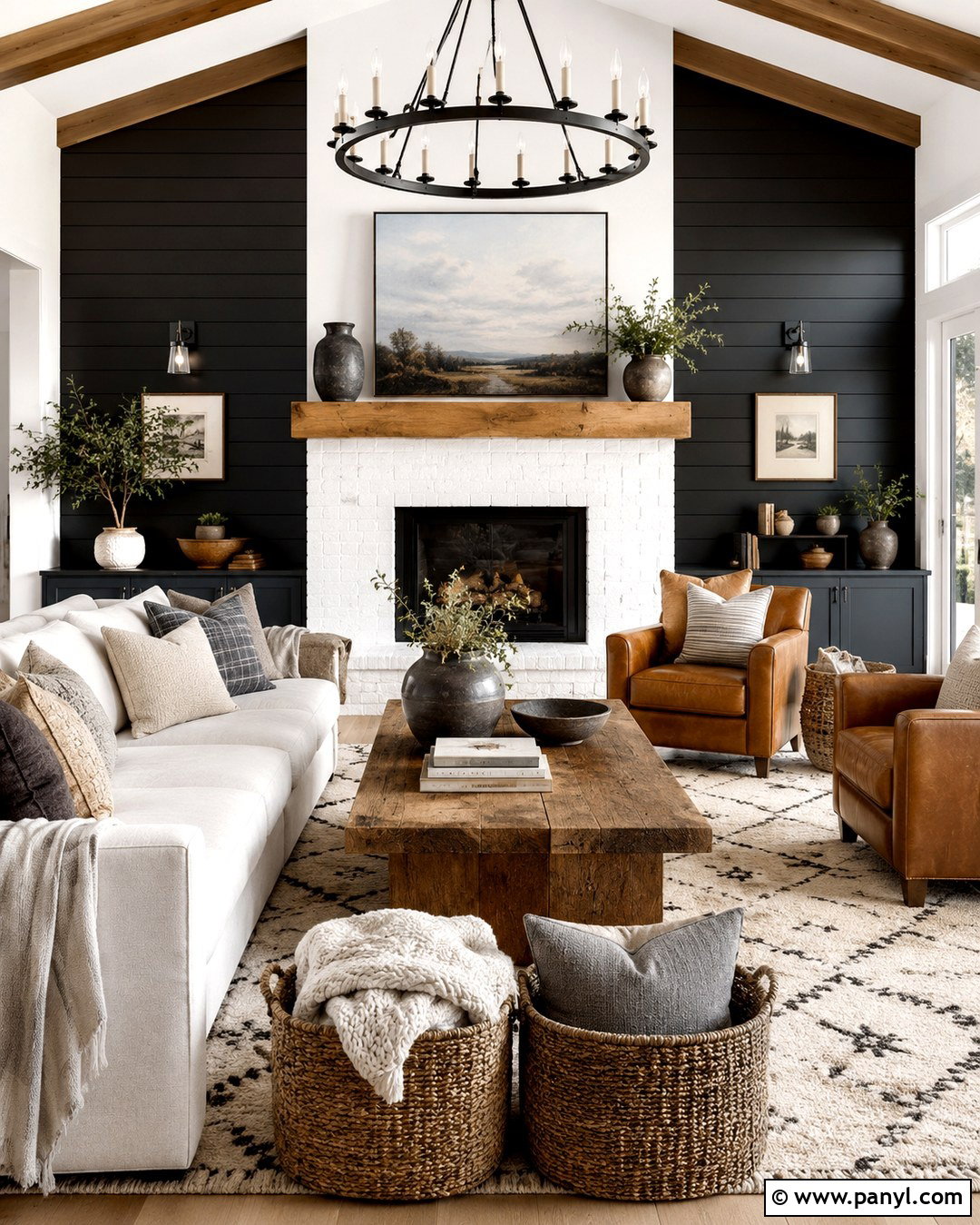 Farmhouse Black Wall With White Fireplace - 20 Black Accent Wall White Fireplace Ideas