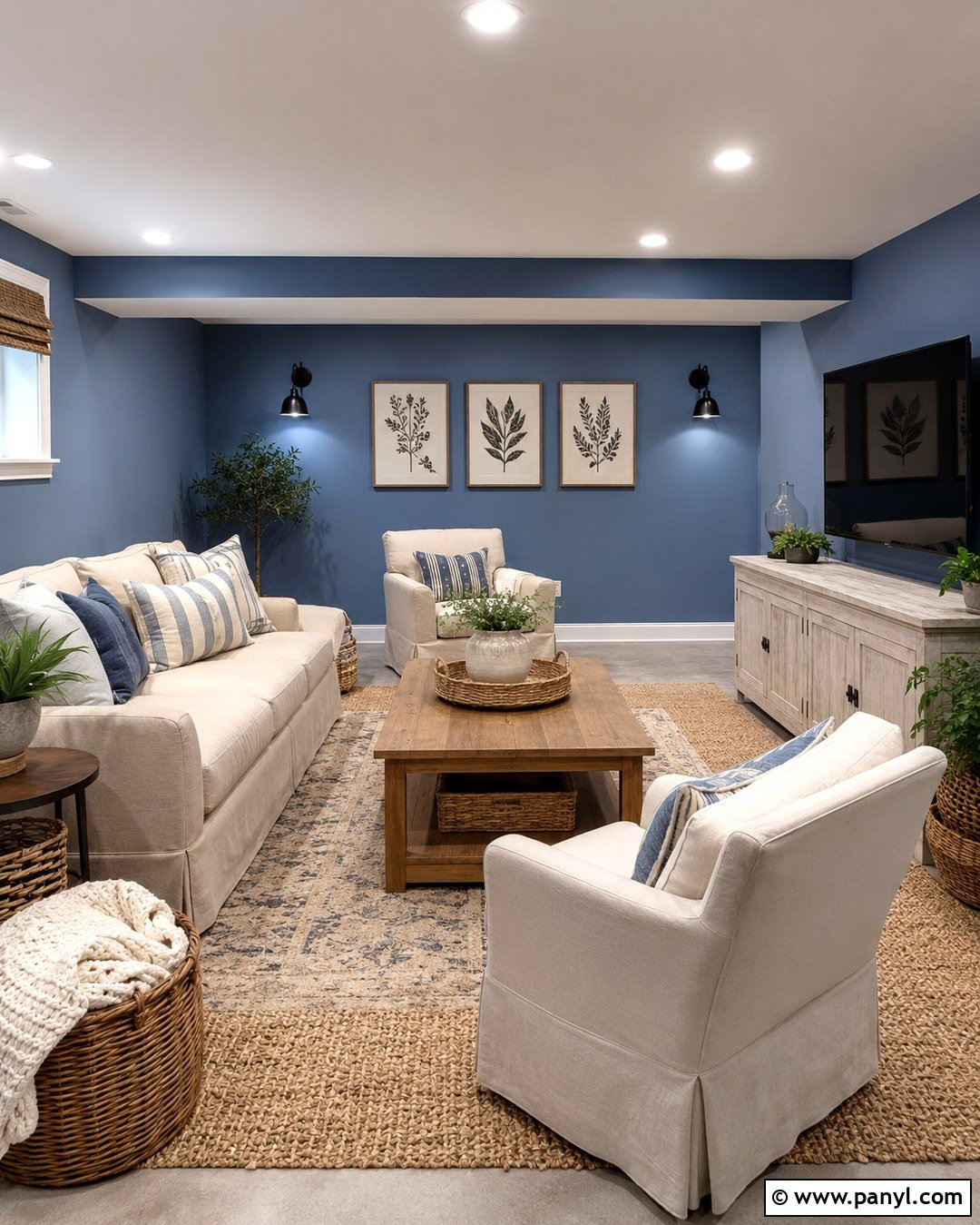 Farmhouse Blue Basement Living Room - 20 Basement Blue Walls