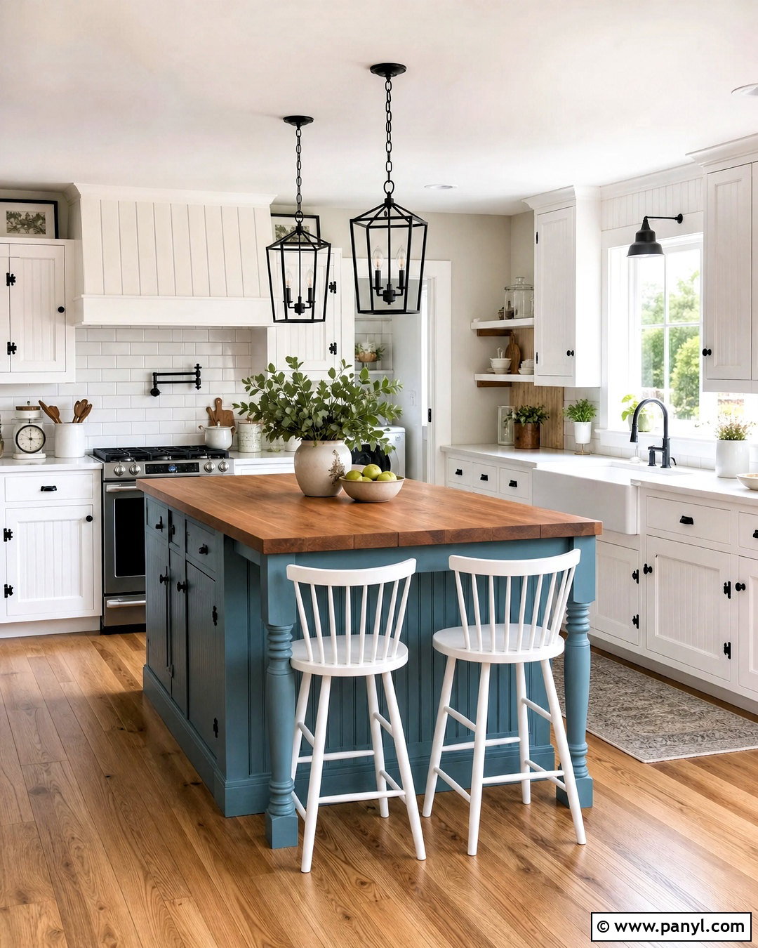 Farmhouse Blue Kitchen Island With Butcher Block - 20 white kitchen with blue island ideas