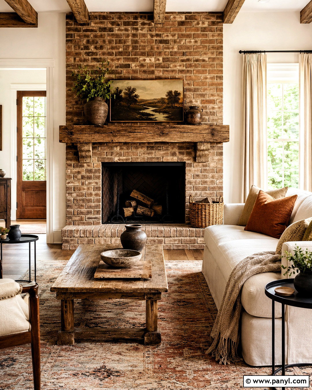Farmhouse Brown Brick Fireplace - 20 brown brick fireplace ideas