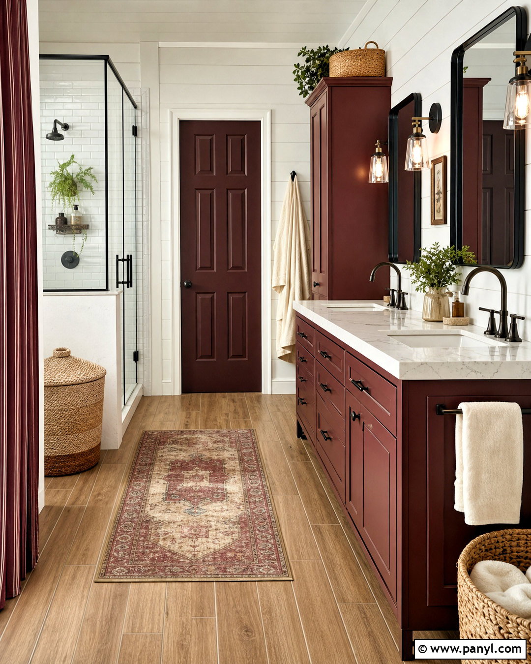 Farmhouse Burgundy Bathroom - 20 burgundy bathroom ideas