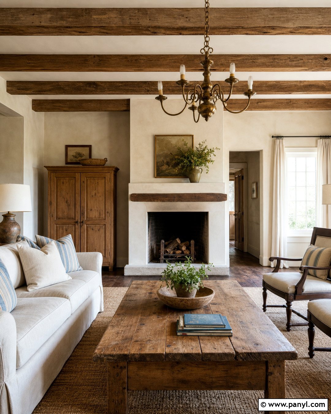 Farmhouse Cream Limewash Living Room - 30 cream limewash walls