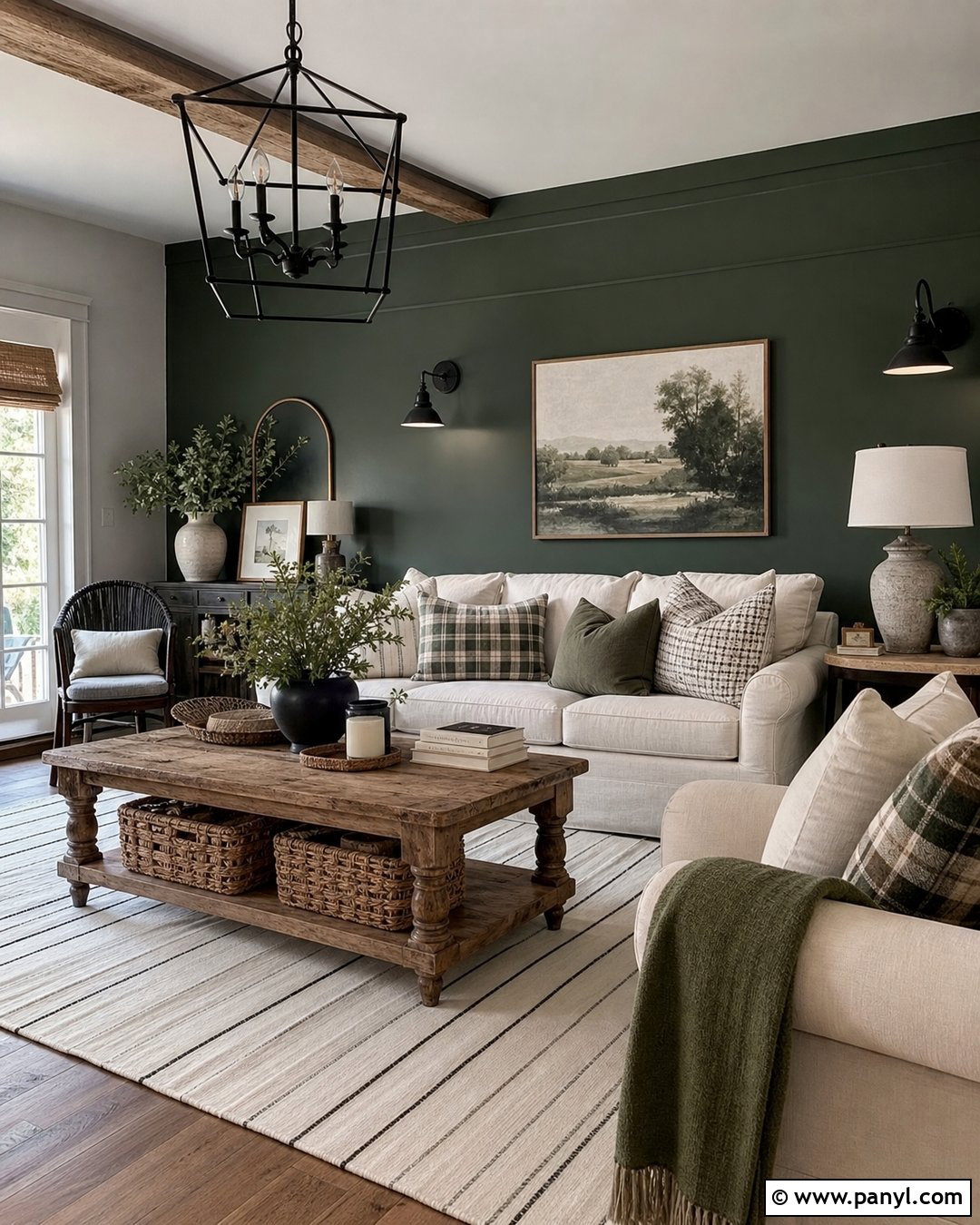 Farmhouse Dark Green Feature Wall - 30 Dark Green Feature Wall Living Room Ideas