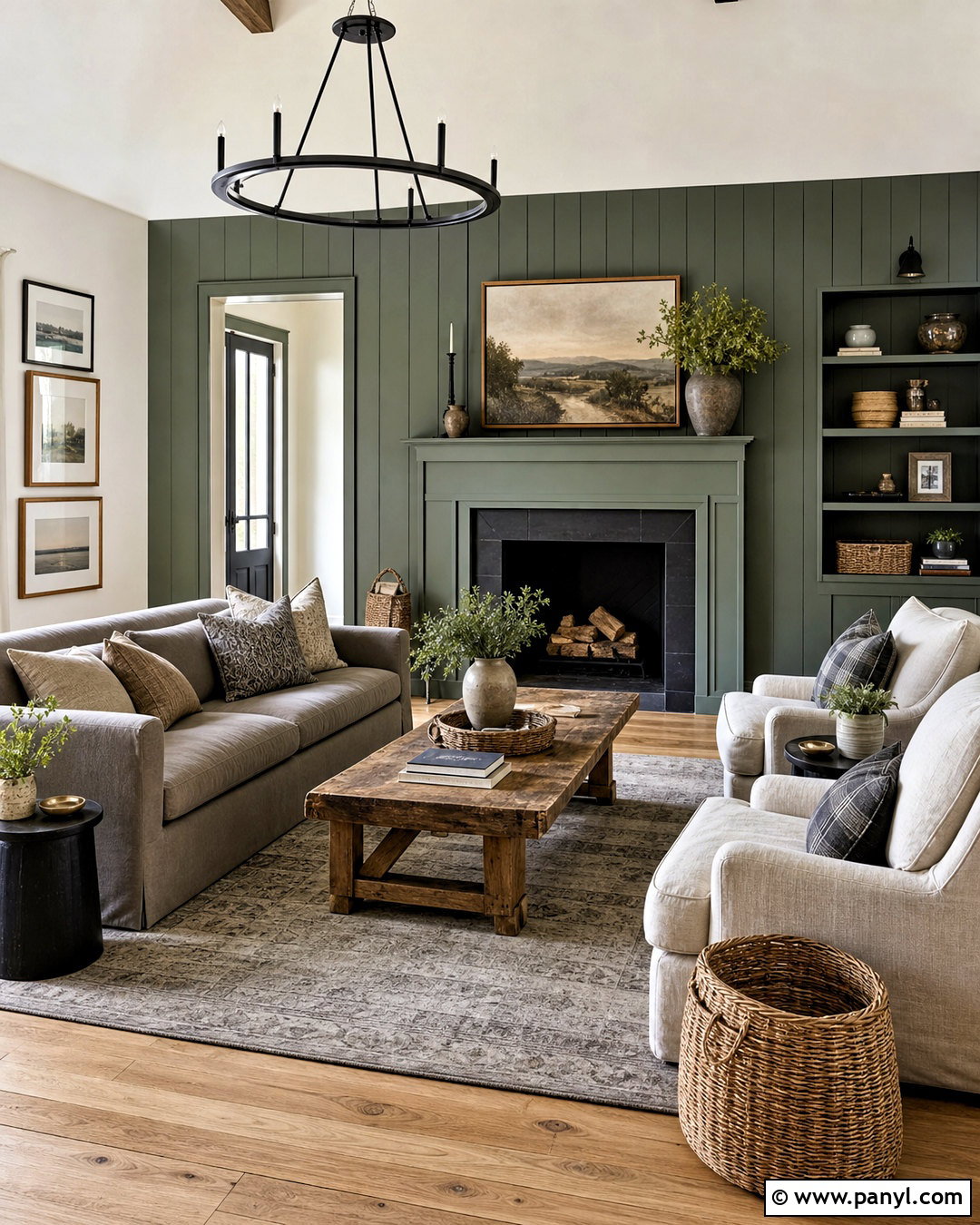 Farmhouse Dark Green and Grey Living Room - 20 dark green and grey living room ideas