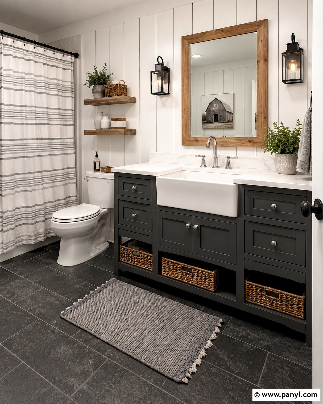 Farmhouse Dark Grey Bathroom - 20 dark grey bathroom ideas