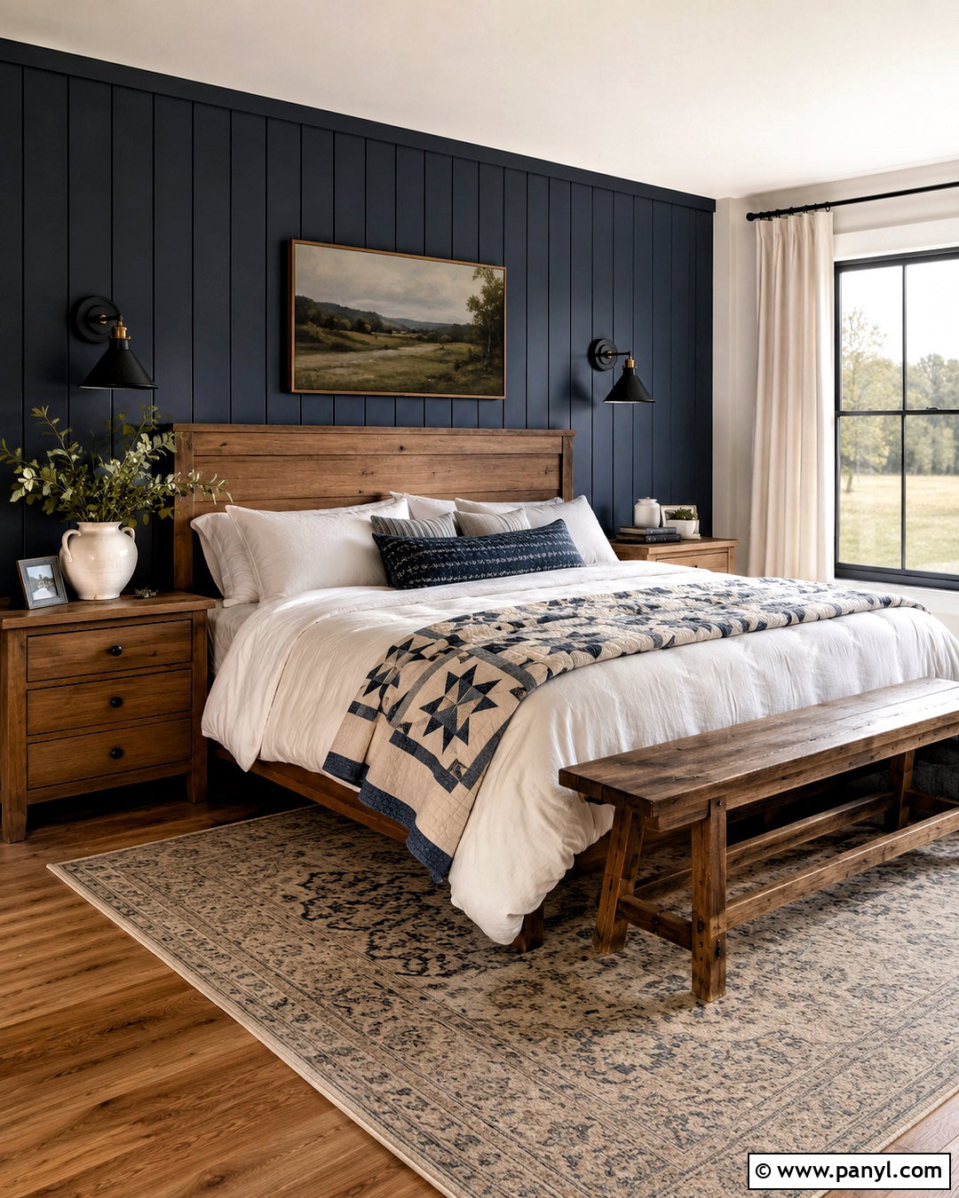 Farmhouse Dark Navy Bedroom - 20 dark navy bedroom ideas
