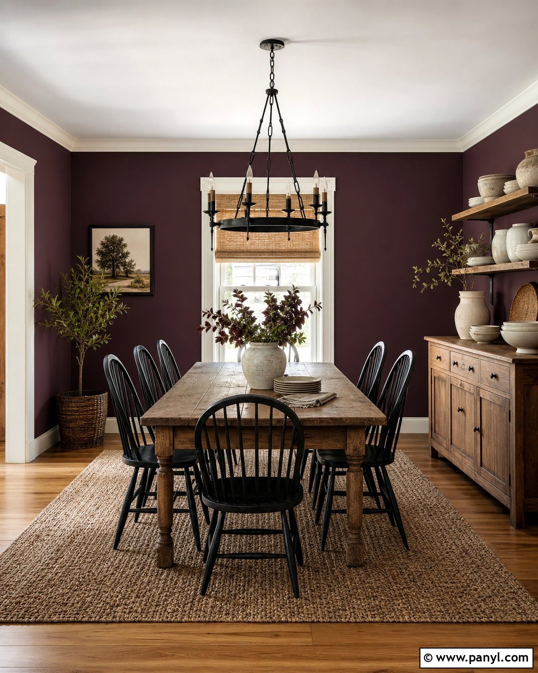 Farmhouse Dining Room With Dark Purple Walls - 35 Dark Purple Walls