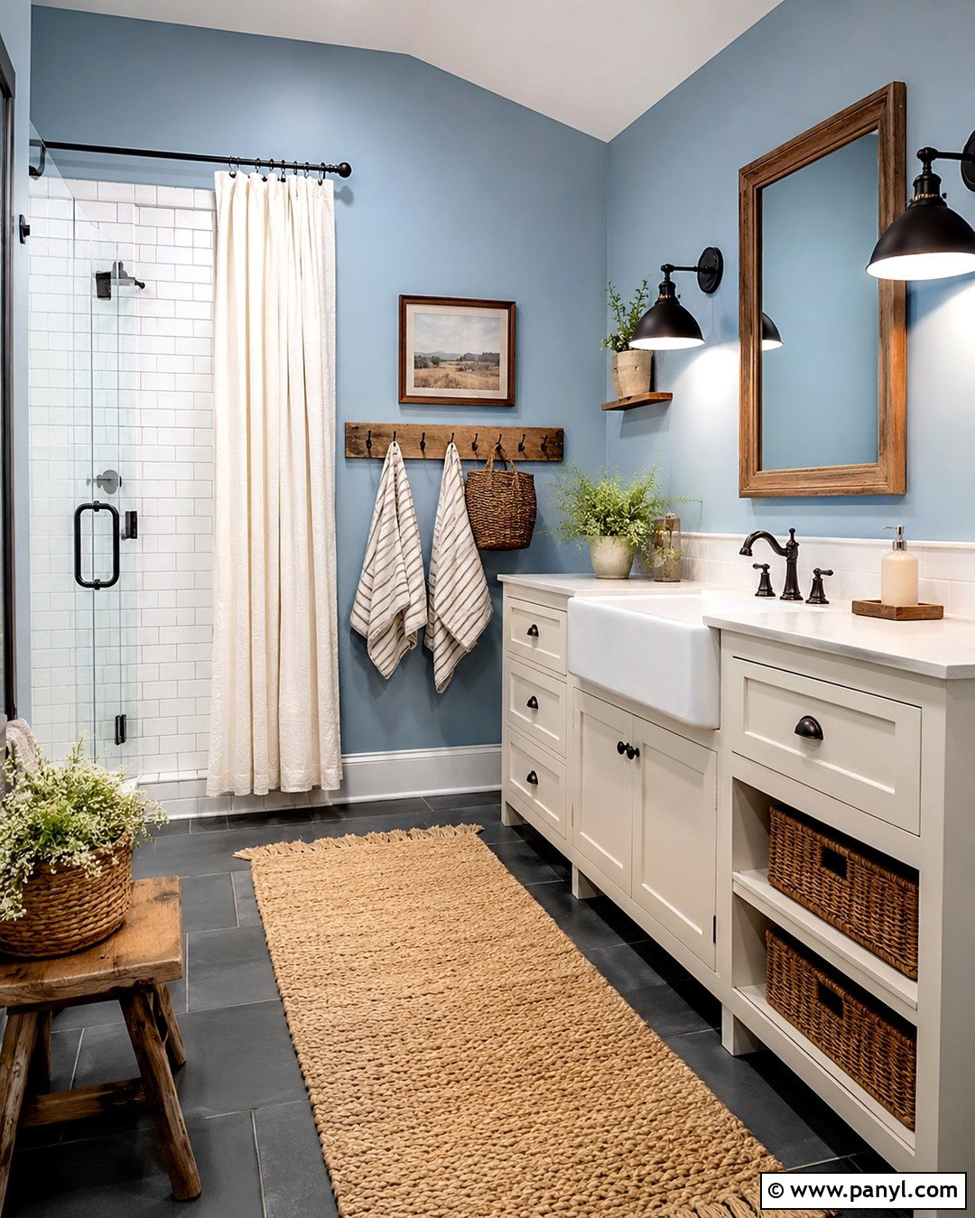 Farmhouse Dusty Cornflower Bathroom - 20 Dusty Cornflower Benjamin Moore Bathroom Ideas