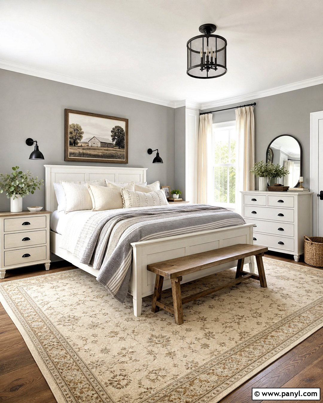 Farmhouse Gray Bedroom With White Furniture - 20 gray walls bedroom ideas