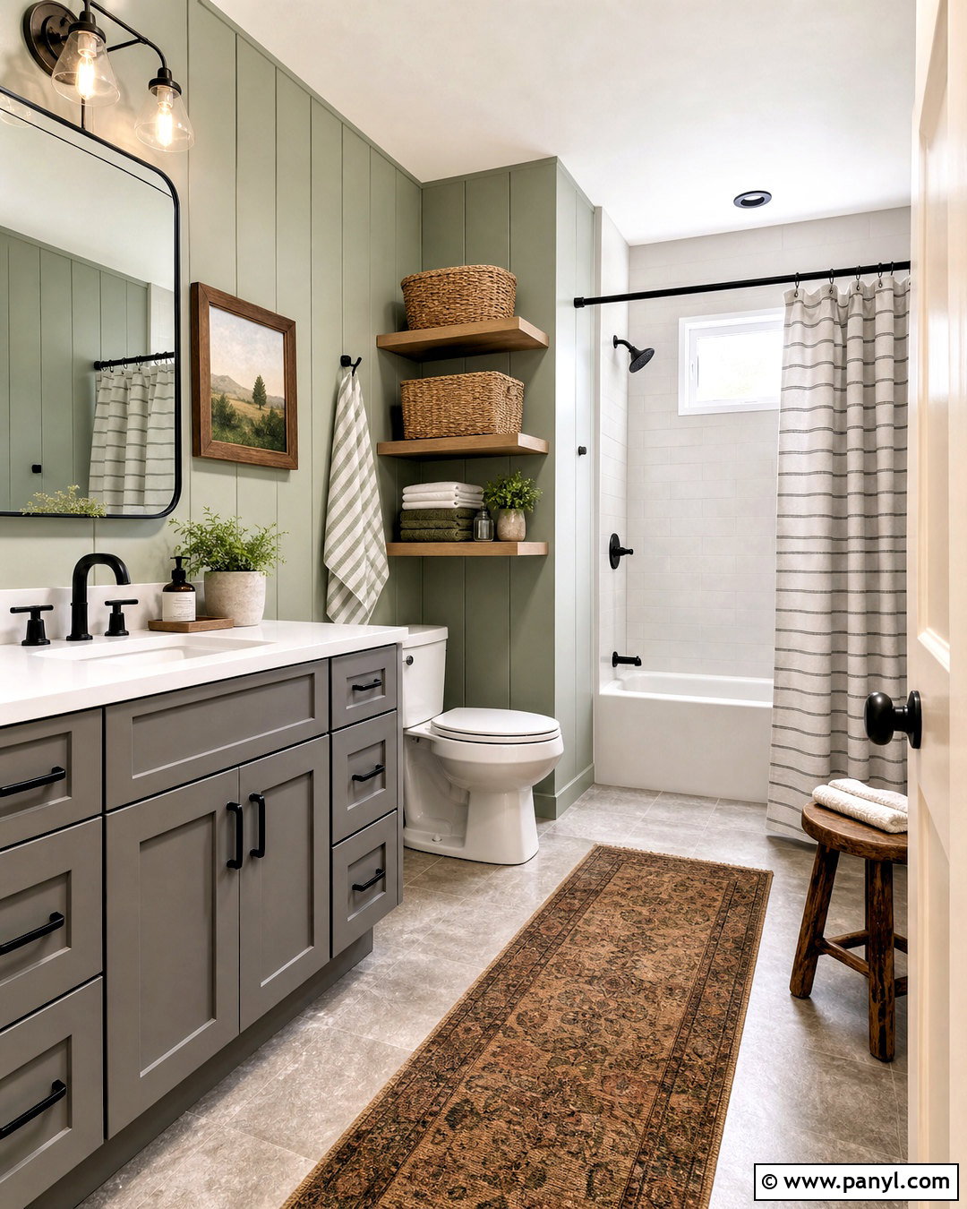 Farmhouse Gray and Green Bathroom - 20 gray and green bathroom ideas