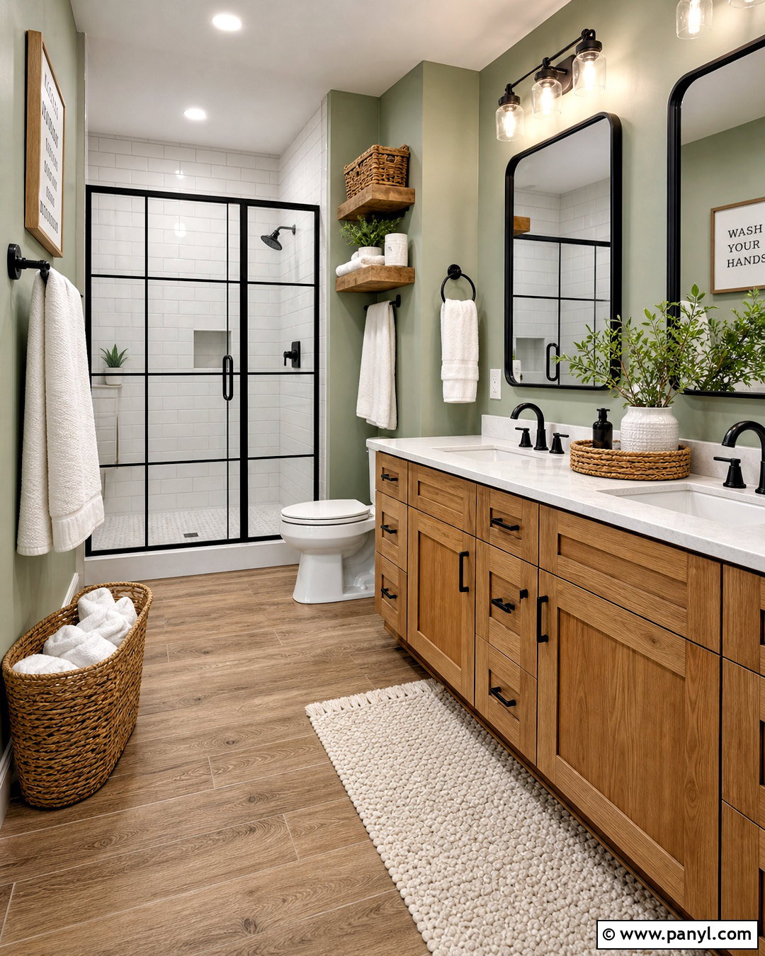 Farmhouse Green Bathroom With Wood Vanity - 20 safe green bathroom ideas