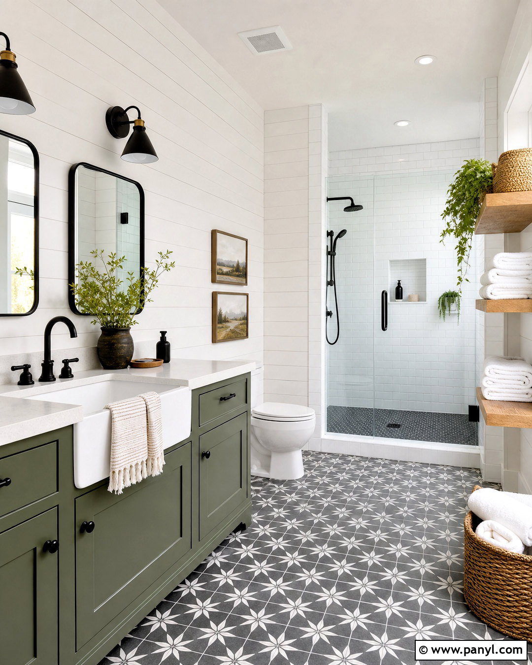Farmhouse Green and White Bathroom - 20 green and white bathroom ideas