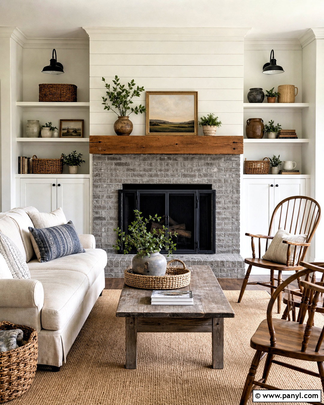 Farmhouse Grey Brick Fireplace With Shiplap - 20 grey brick fireplace ideas