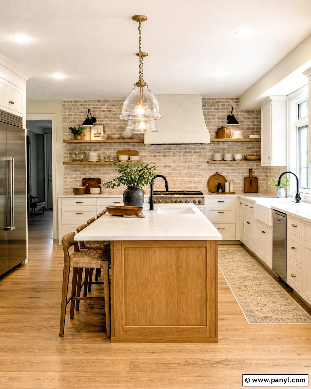 Farmhouse Kitchen With Brick Backsplash - 20 modern farmhouse kitchens