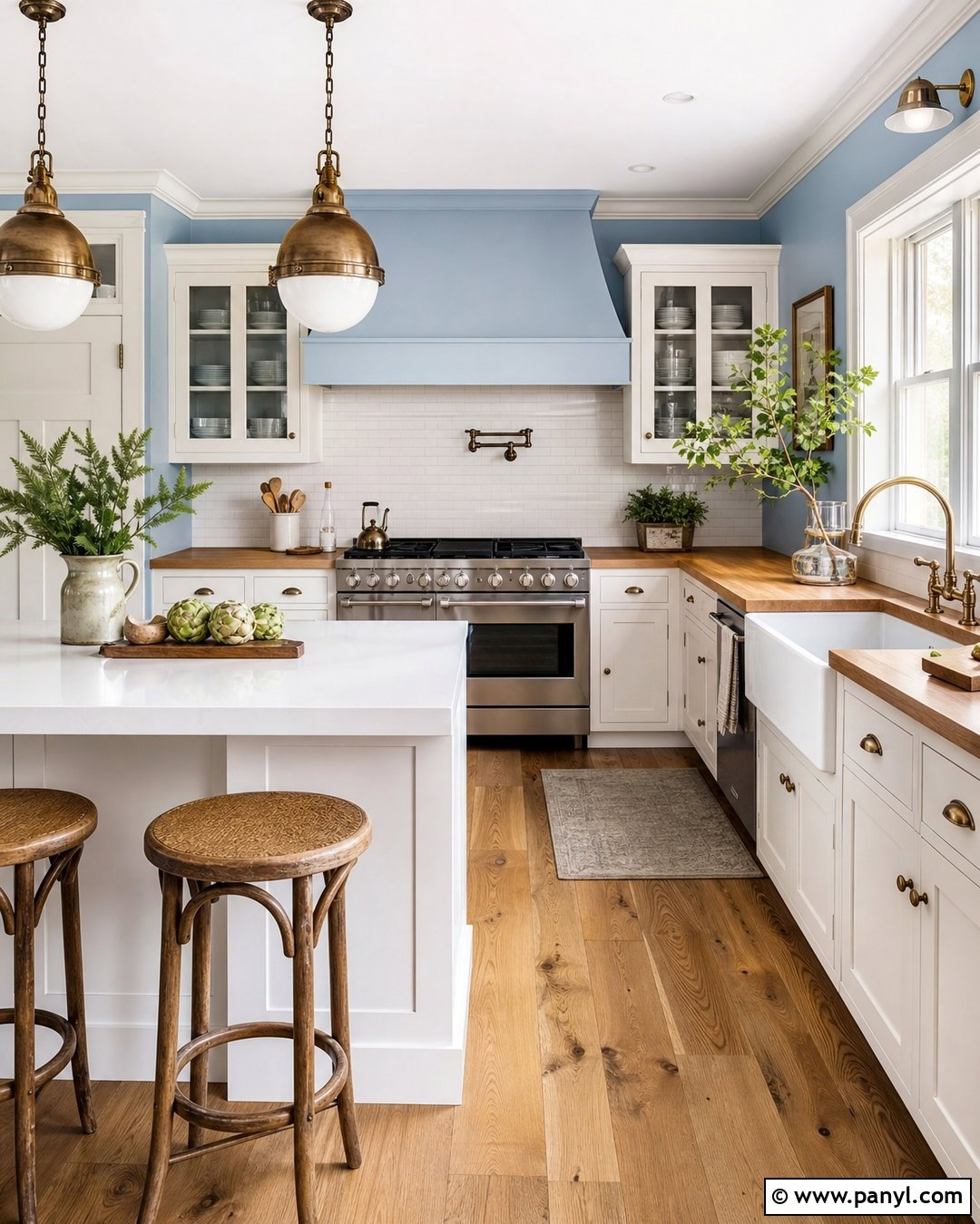 Farmhouse Kitchen With Light Blue Walls - 20 Light Blue Walls White Cabinets