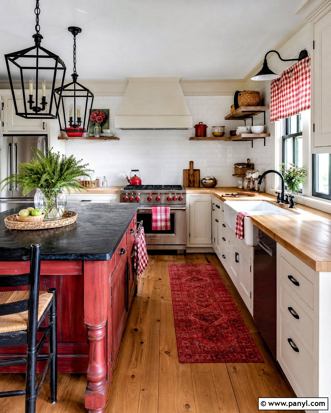Farmhouse Kitchen With Red Accents - 20 kitchen with red accents