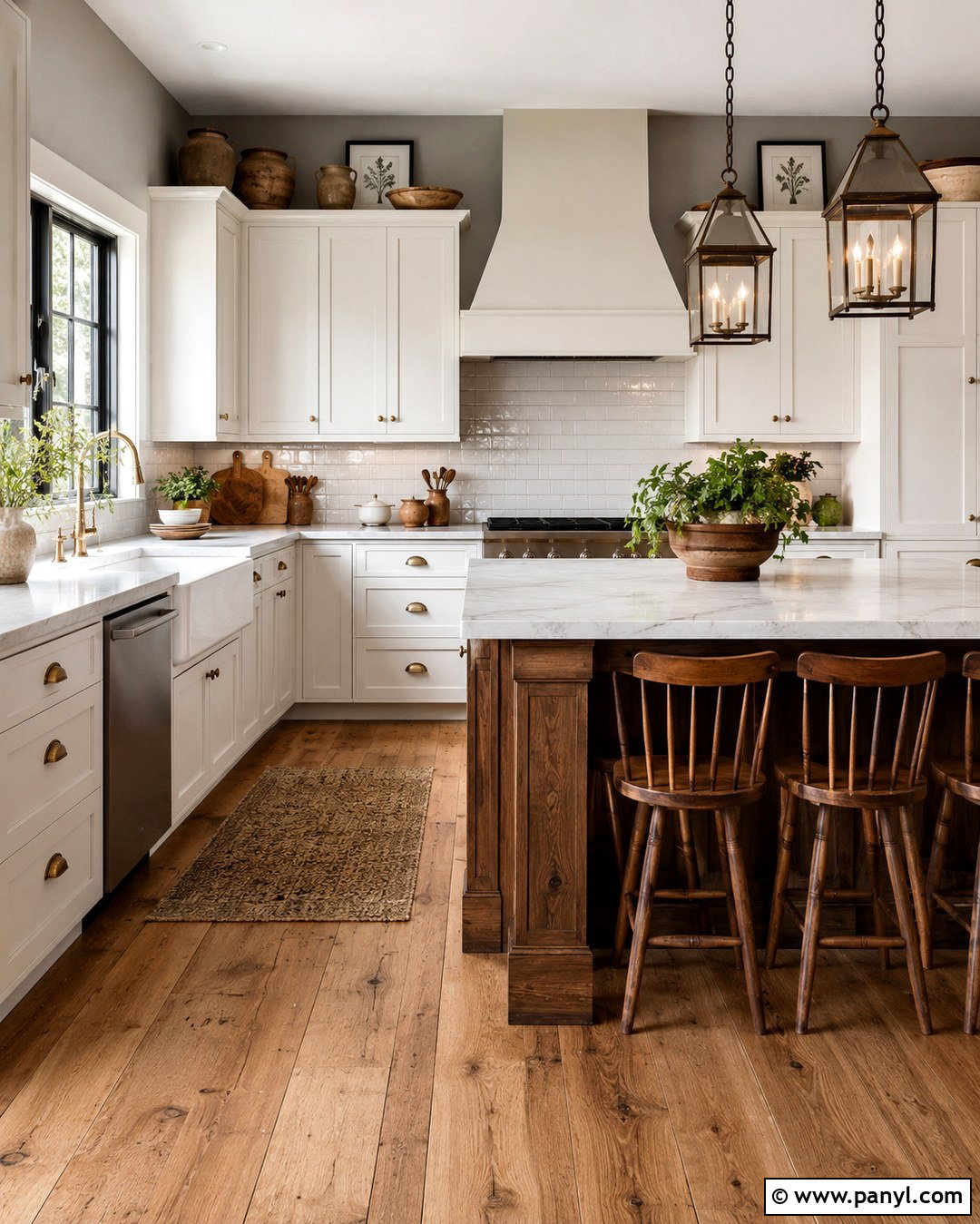 Farmhouse Kitchen With White Cabinets And Grey Walls - 20 White Cabinets Grey Walls