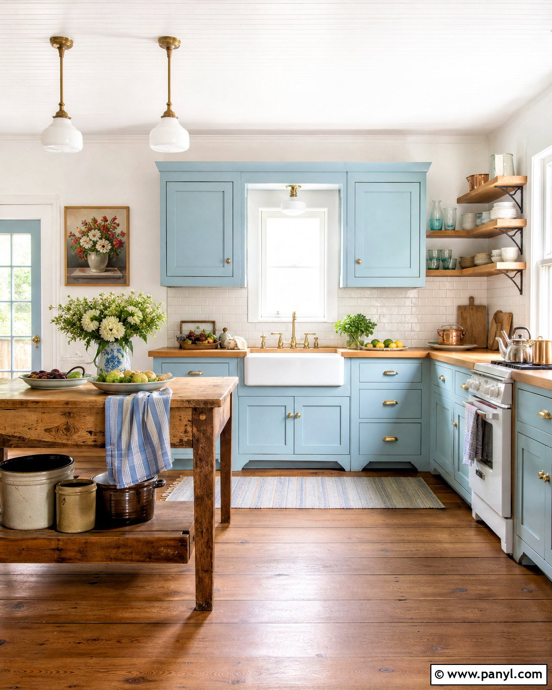 Farmhouse Light Blue Kitchen With Butcher Block - 20 light blue kitchen ideas