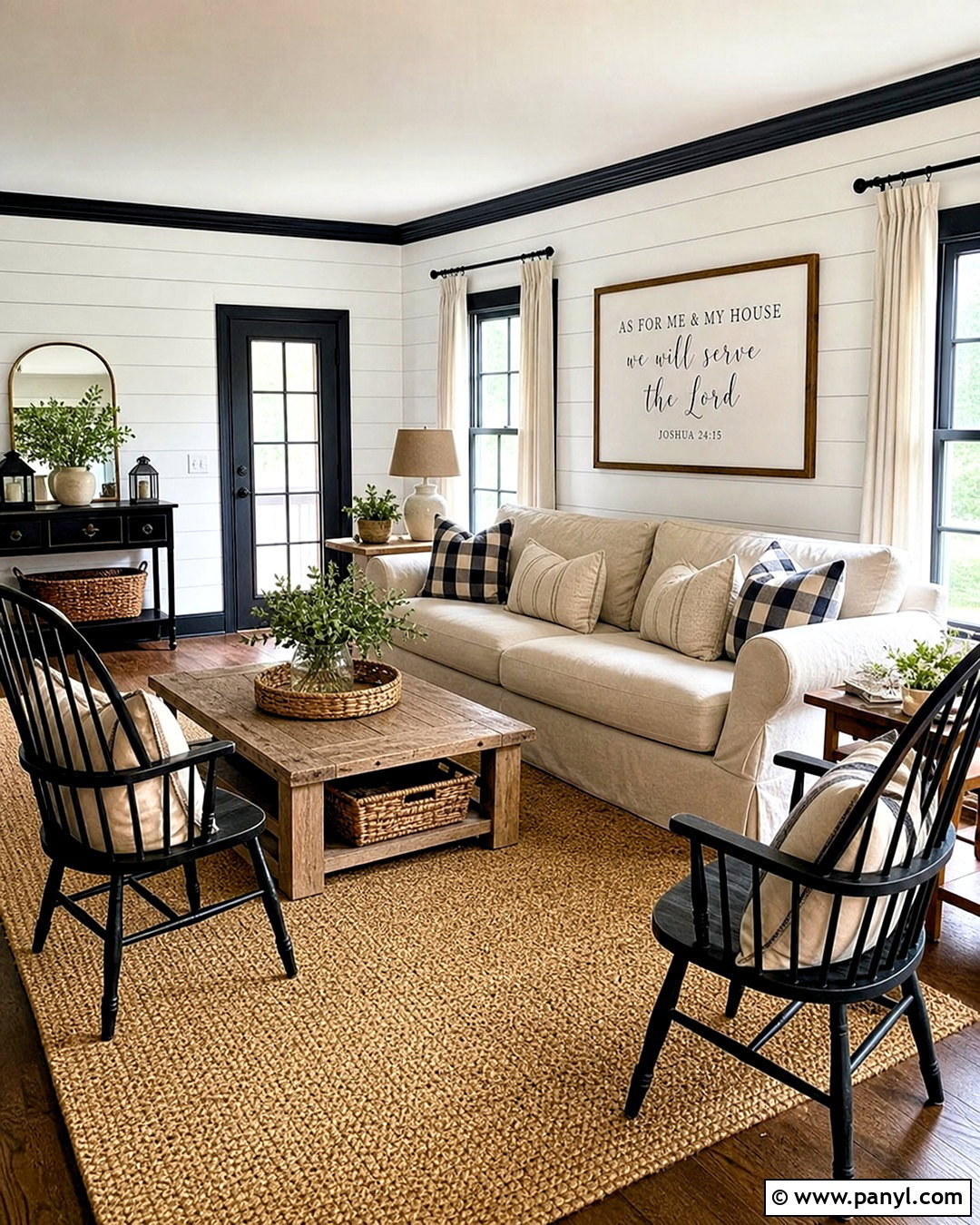Farmhouse Living Room With Black Trim - 20 white walls black trim living room ideas