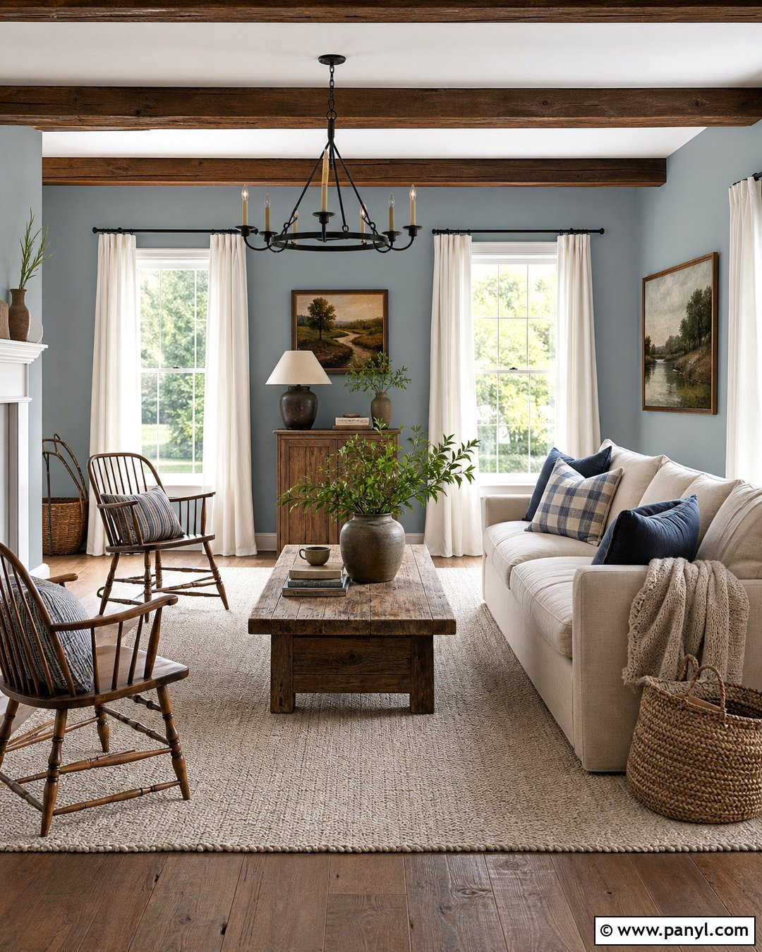 Farmhouse Living Room With Blue Gray Walls - 30 blue gray walls