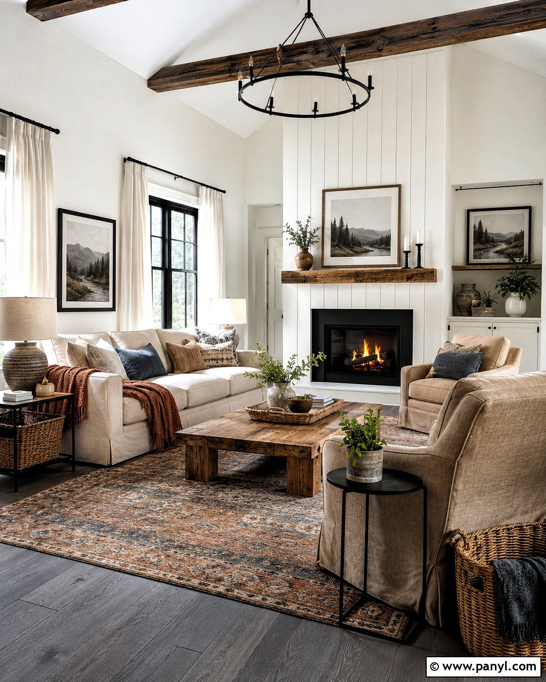 Farmhouse Living Room With Dark Grey Flooring - 20 dark grey flooring living room ideas