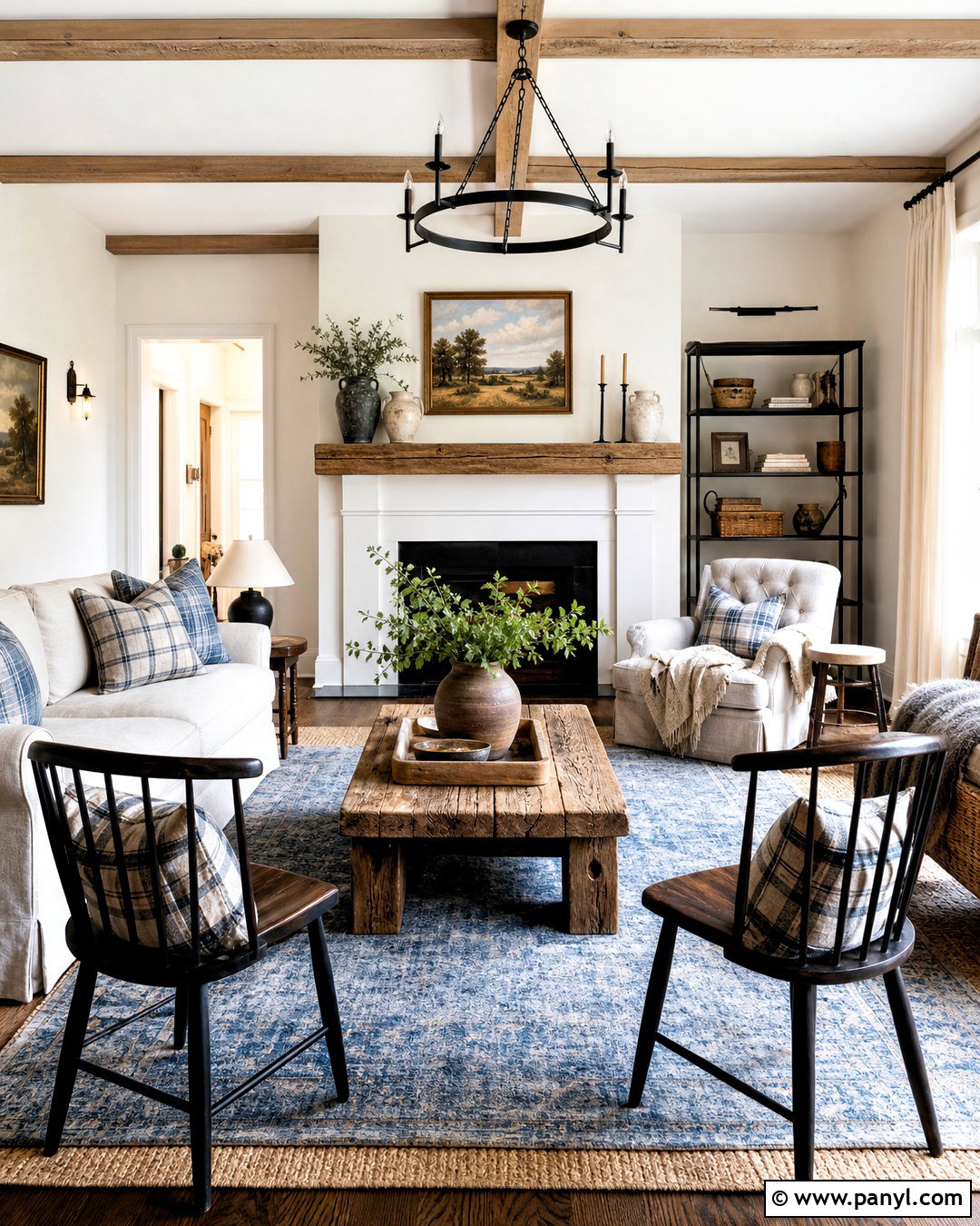Farmhouse Living Room With Dark Oak Floors - 20 white walls dark floors living room ideas