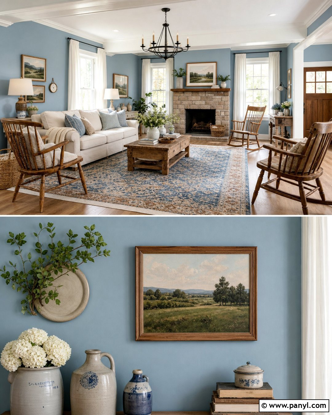 Farmhouse Living Room With Light Blue Walls - 50 light blue walls