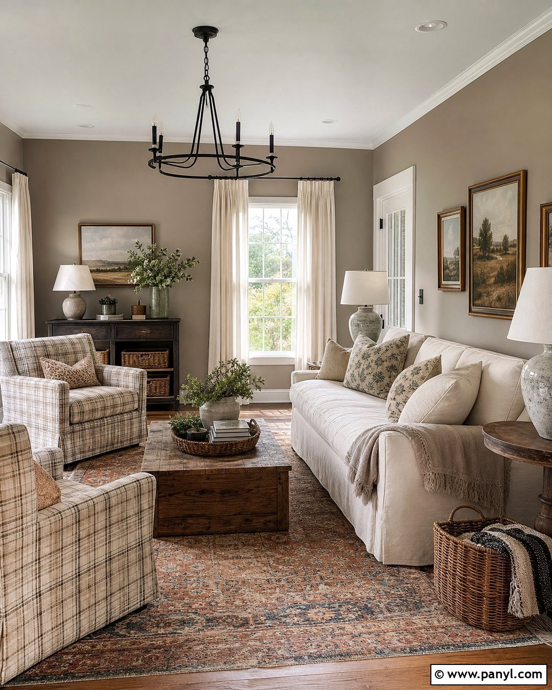 Farmhouse Living Room With Light Brown Walls - 35 light brown walls