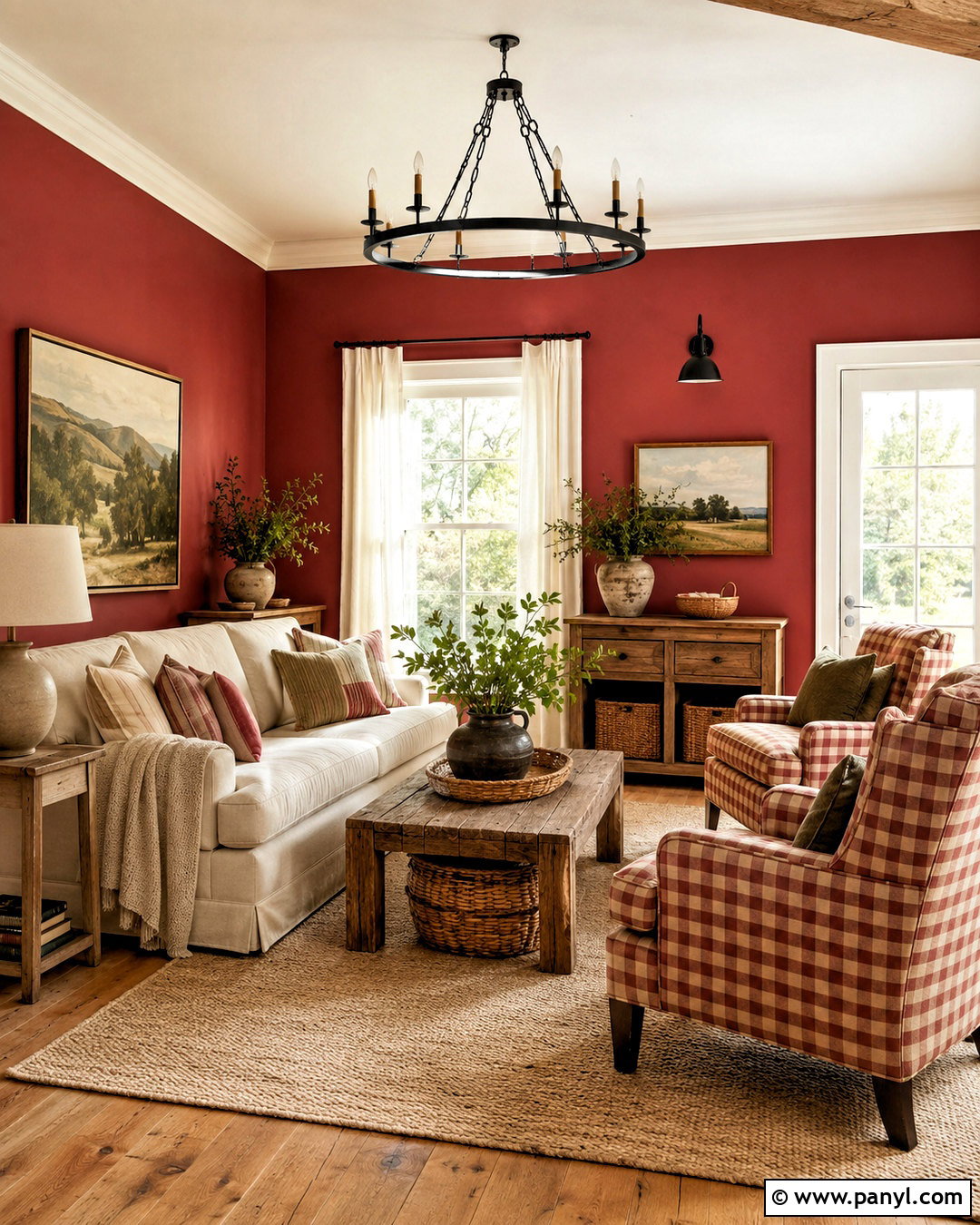 Farmhouse Living Room With Red Walls - 20 living room red walls