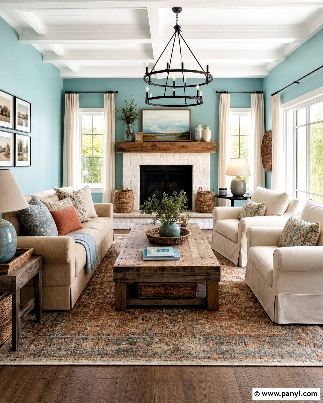 Farmhouse Living Room With Turquoise Walls - 20 turquoise walls living room ideas